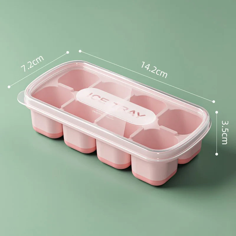 1-Piece 8-Cavity Silicone Ice Cube Tray with Lid