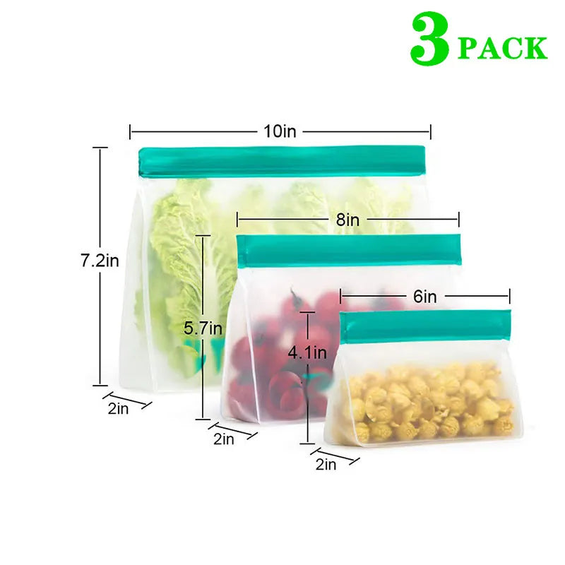 Reusable Food Storage Bags – 3 Pack | Leak-Resistant & Freezer Safe