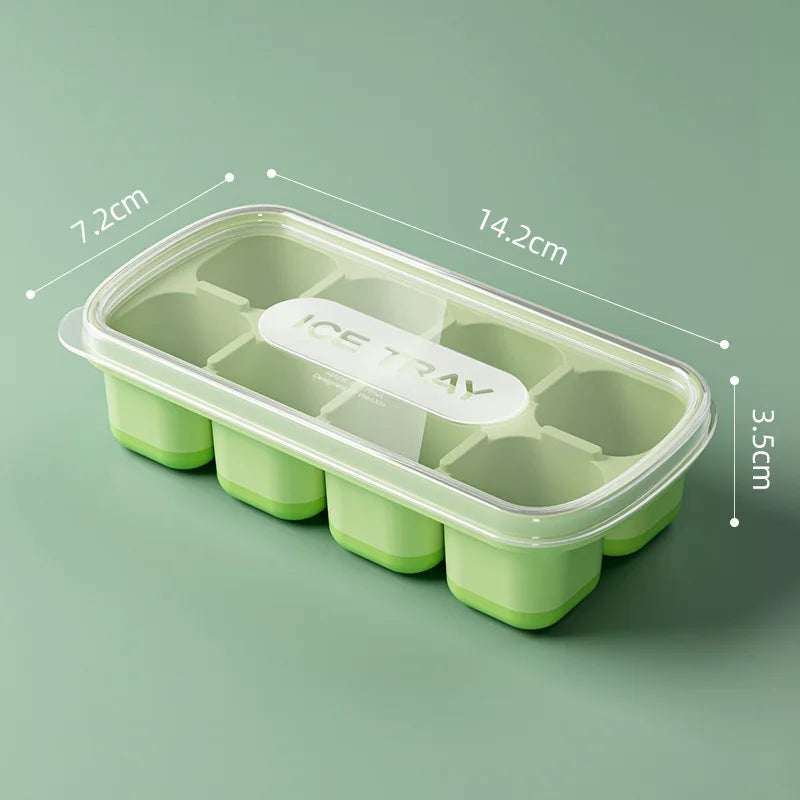 1-Piece 8-Cavity Silicone Ice Cube Tray with Lid